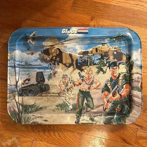 VINTAGE 1987 G.I. JOE Hasbro folding dinner/lunch metal tray •RARE•